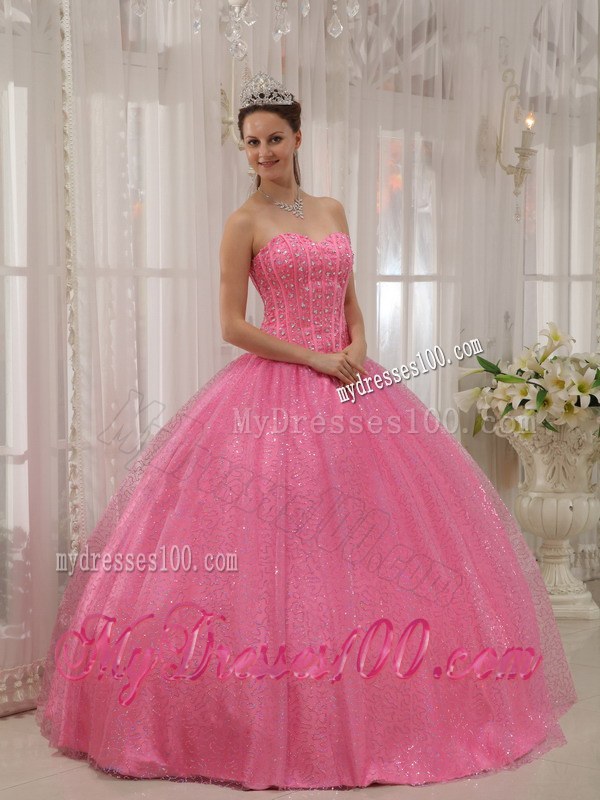 Pink Beading and Sequin Sweetheart Floor-length Quinceanera Dresses