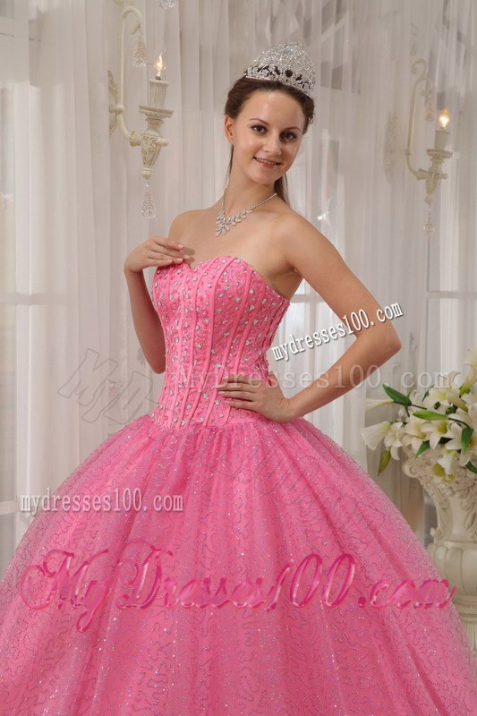 Pink Beading and Sequin Sweetheart Floor-length Quinceanera Dresses