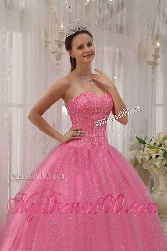 Pink Beading and Sequin Sweetheart Floor-length Quinceanera Dresses
