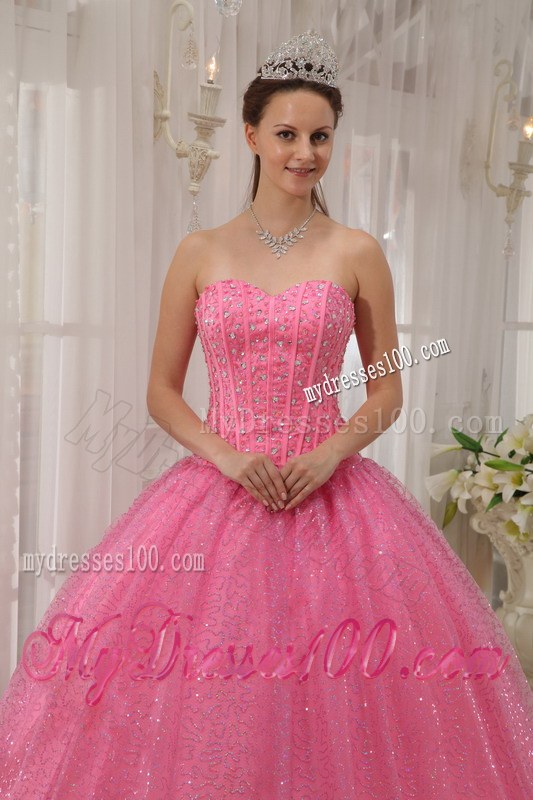 Pink Beading and Sequin Sweetheart Floor-length Quinceanera Dresses