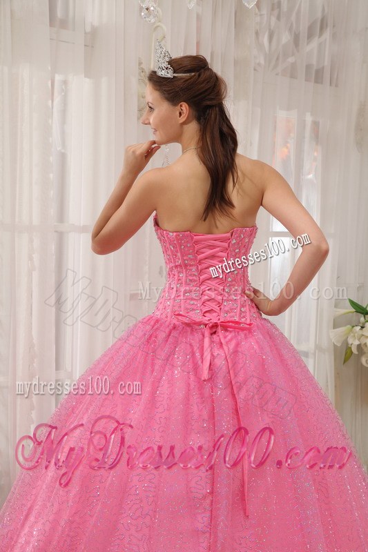 Pink Beading and Sequin Sweetheart Floor-length Quinceanera Dresses
