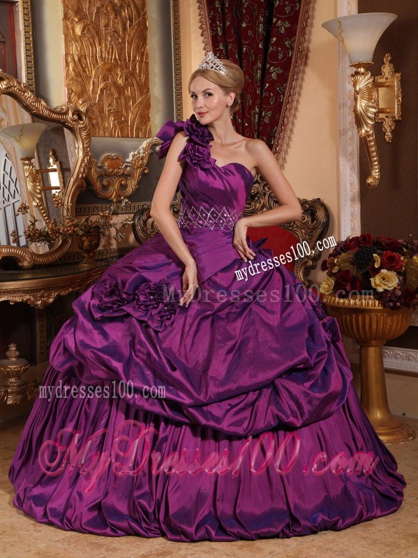 Purple Floral One Shoulder Sweetheart Strapless Quinceanera Dress