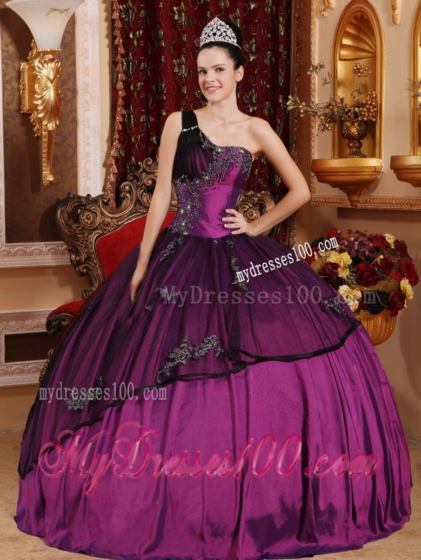 One Shoulder Quinceanera Gown Dresses with Black Tulle
