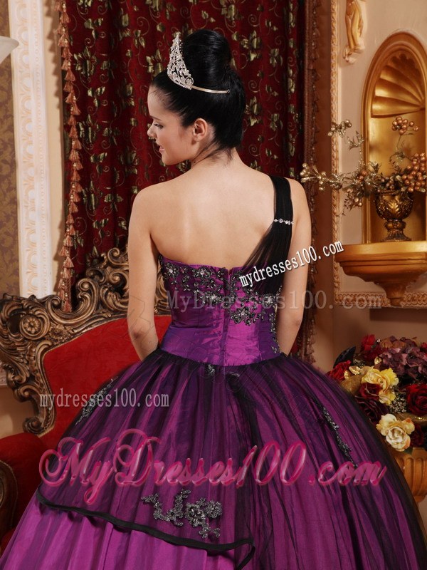 One Shoulder Quinceanera Gown Dresses with Black Tulle