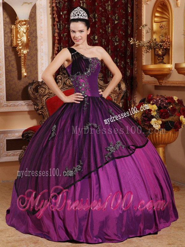 One Shoulder Quinceanera Gown Dresses with Black Tulle