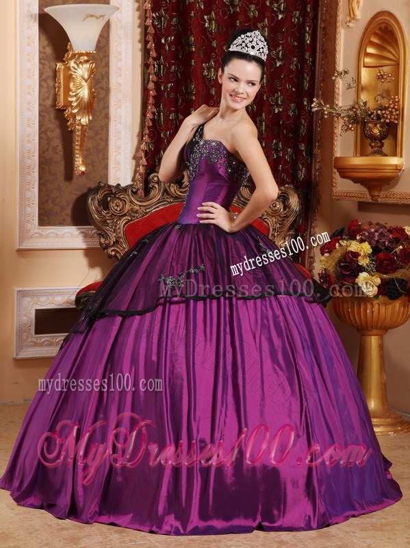 One Shoulder Quinceanera Gown Dresses with Black Tulle