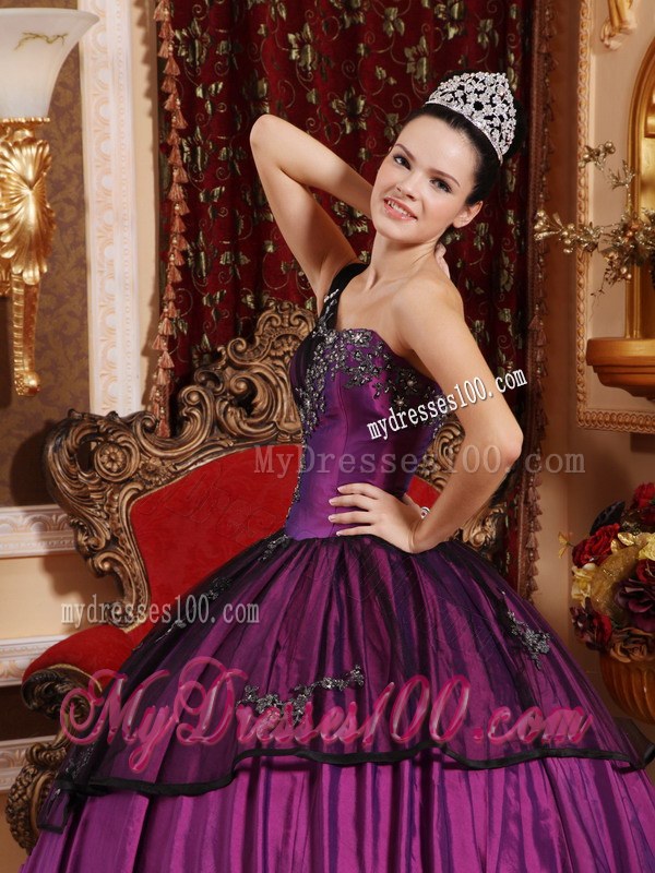 One Shoulder Quinceanera Gown Dresses with Black Tulle