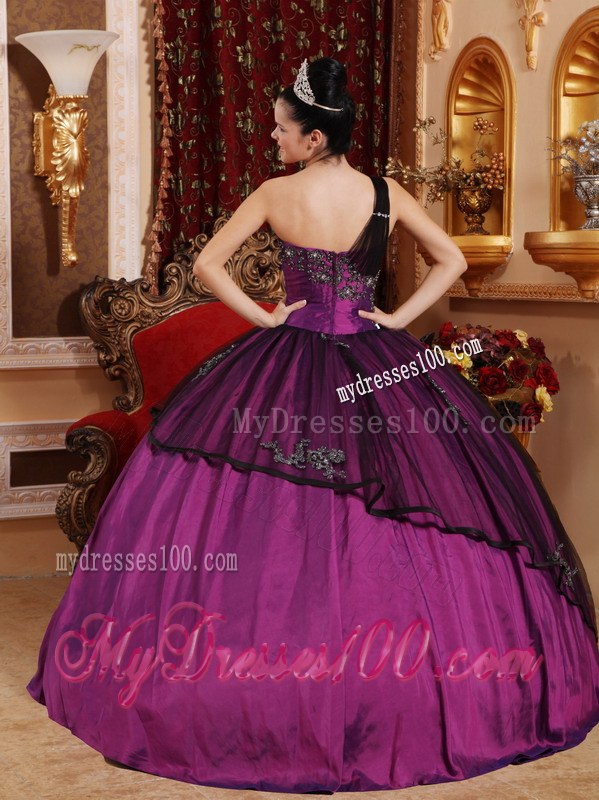 One Shoulder Quinceanera Gown Dresses with Black Tulle
