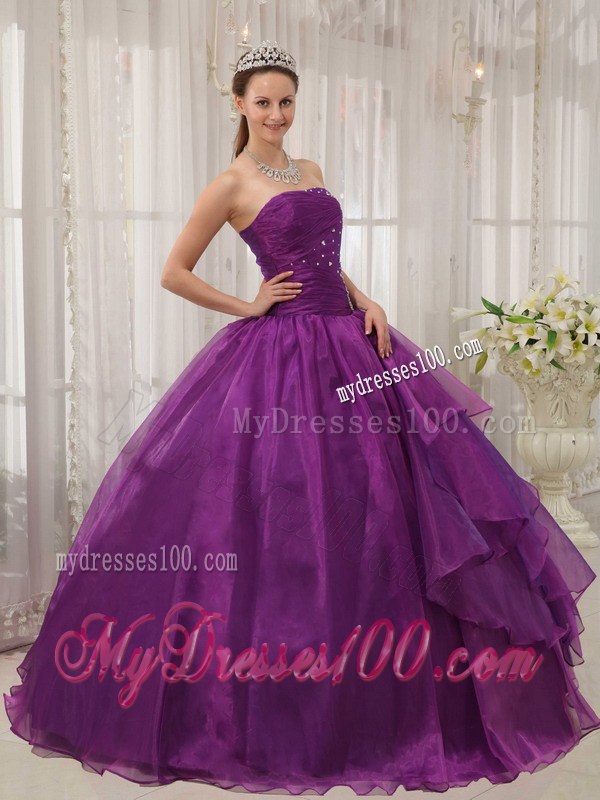 Pieces Ruffles Purple Quinceneara Dresses with Big Bottom