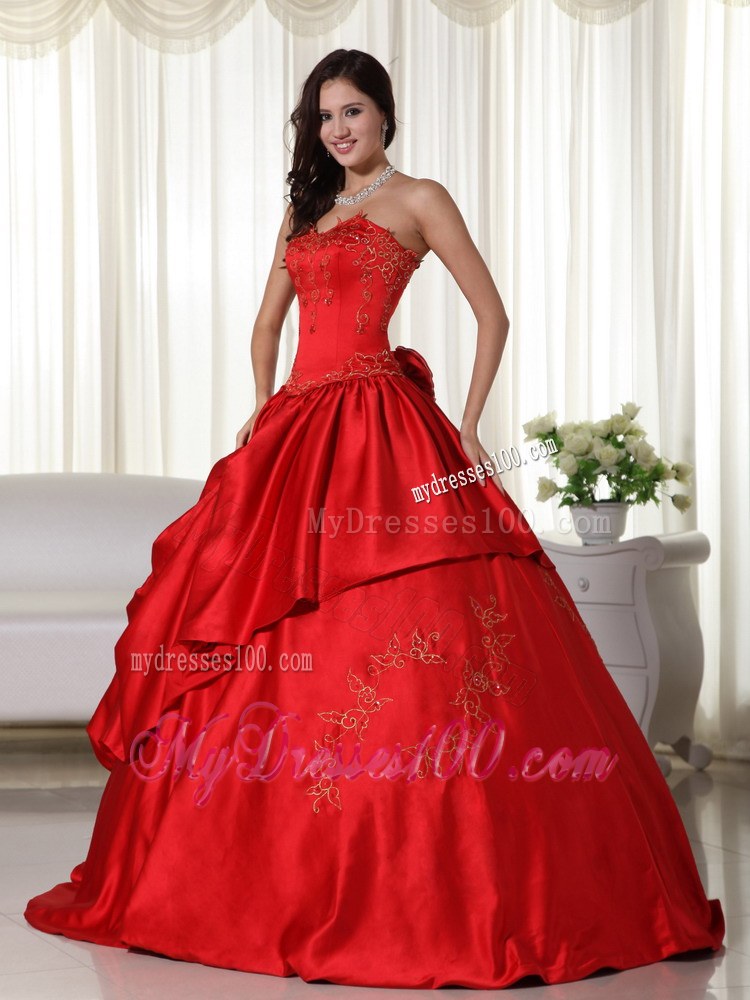 Red Dresses for A Quinceanera with Embroidery and Ruflles