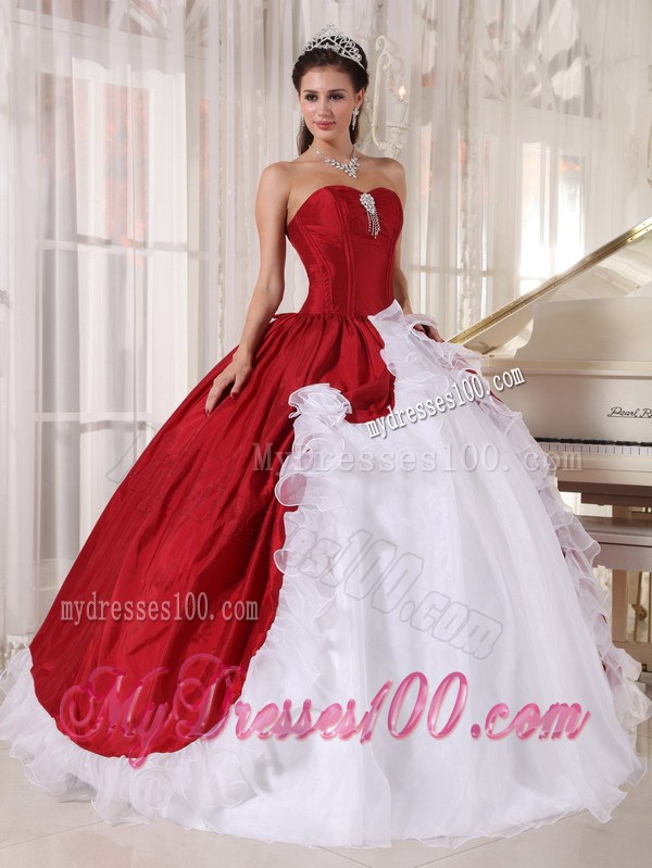 Red and White Sweet Sixteen Dresses Apron Back For Big Bottom