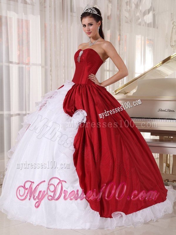 Red and White Sweet Sixteen Dresses Apron Back For Big Bottom