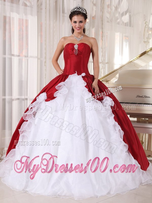 Red and White Sweet Sixteen Dresses Apron Back For Big Bottom