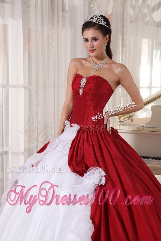 Red and White Sweet Sixteen Dresses Apron Back For Big Bottom