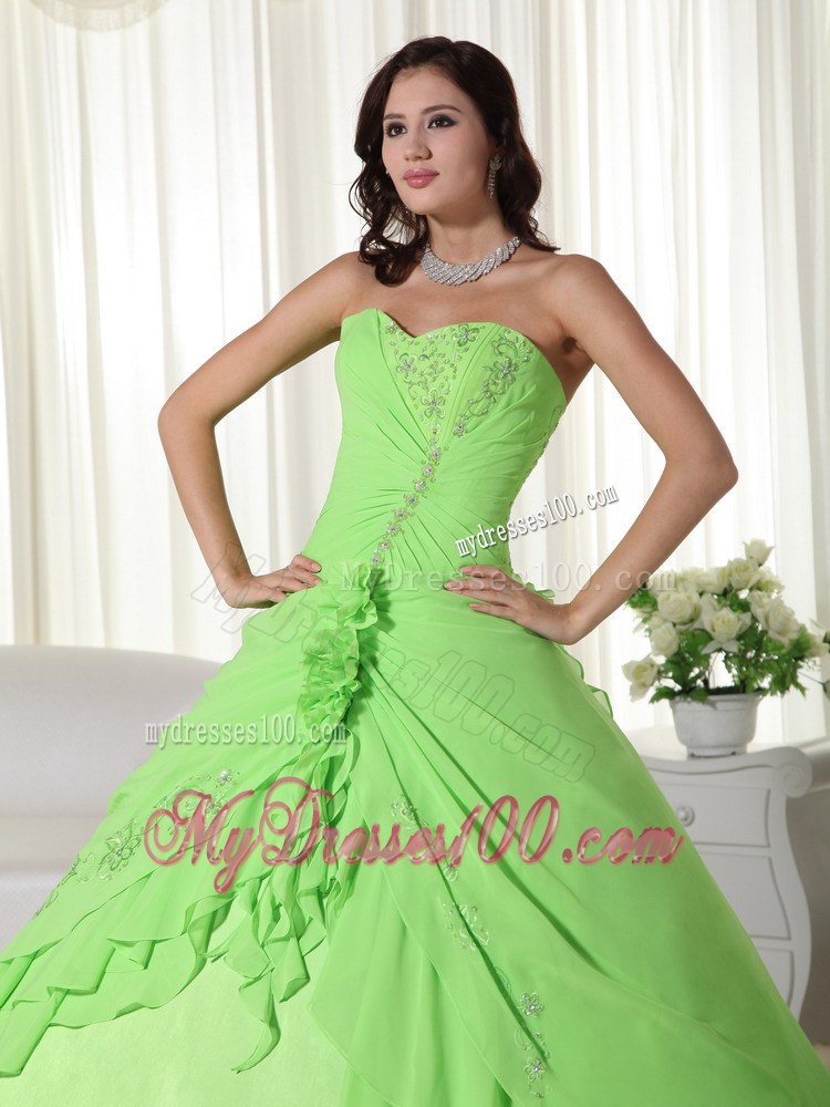 Spring Green Chiffon Sweet Sixteen Dresses with Draped Fabric