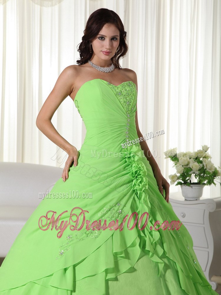 Spring Green Chiffon Sweet Sixteen Dresses with Draped Fabric