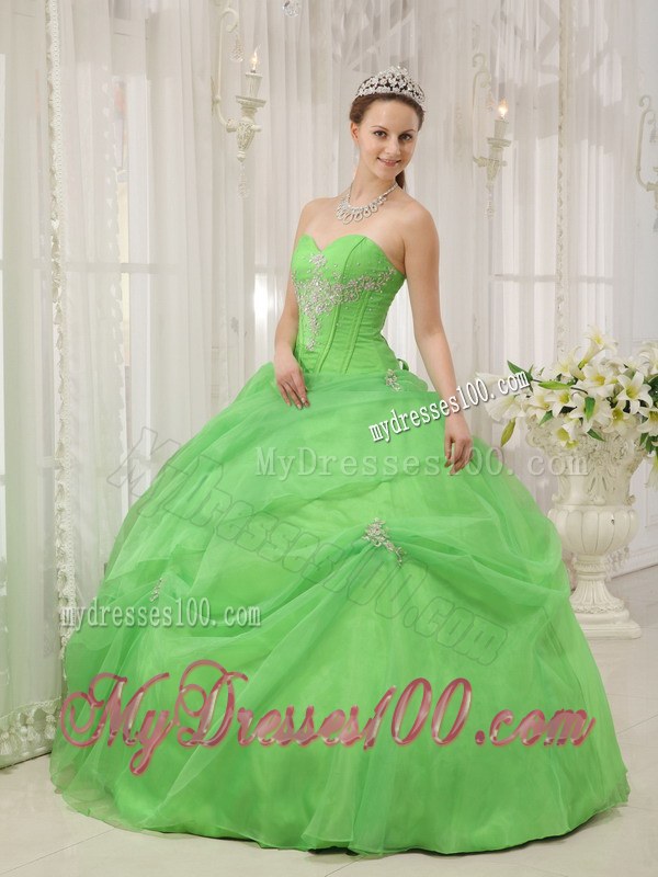 Spring Green Ball Gown for Sweet 15 Dresses with Boning Details