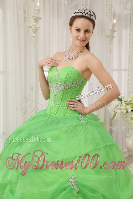 Spring Green Ball Gown for Sweet 15 Dresses with Boning Details