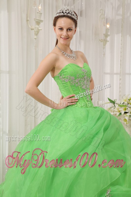 Spring Green Ball Gown for Sweet 15 Dresses with Boning Details