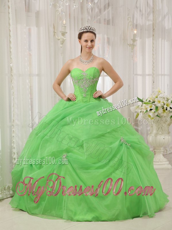 Spring Green Ball Gown for Sweet 15 Dresses with Boning Details