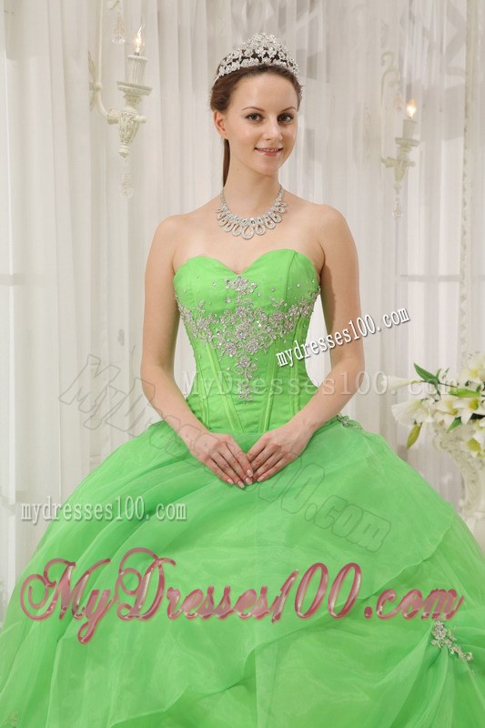 Spring Green Ball Gown for Sweet 15 Dresses with Boning Details