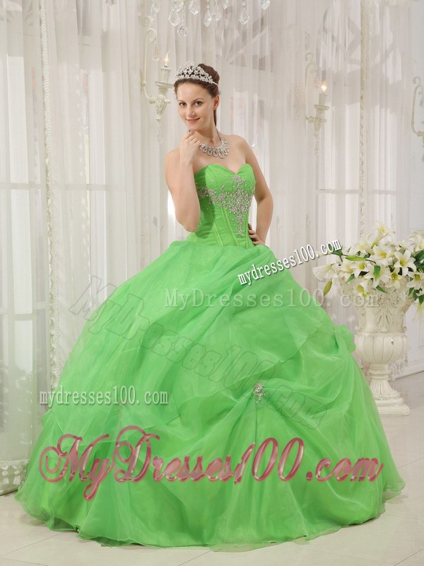 Spring Green Ball Gown for Sweet 15 Dresses with Boning Details