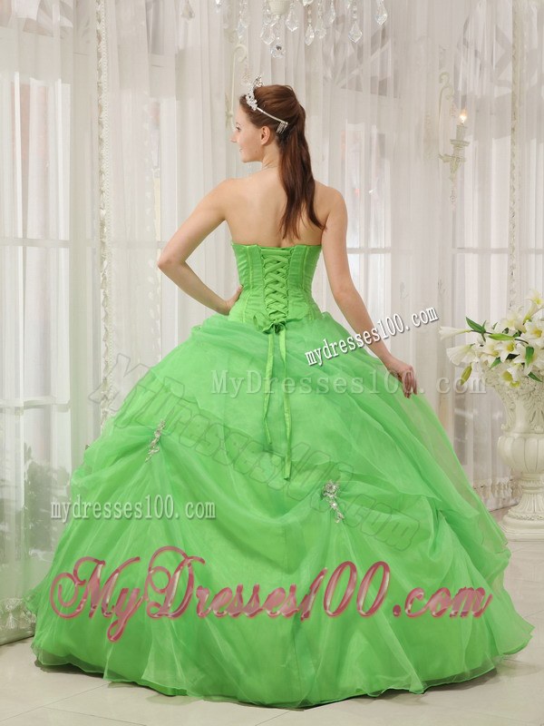 Spring Green Ball Gown for Sweet 15 Dresses with Boning Details
