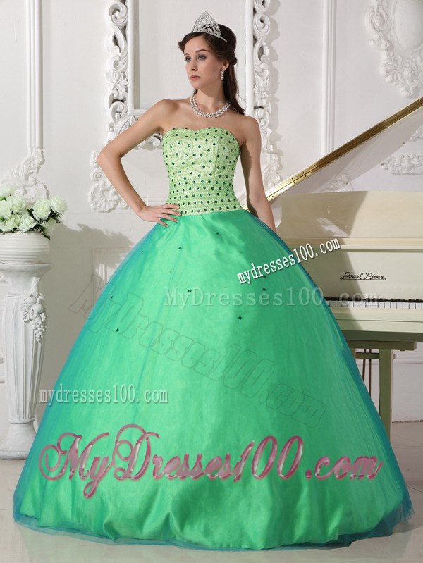 Spring Green Quinceanera Dresses Gowns with Scattered Beading