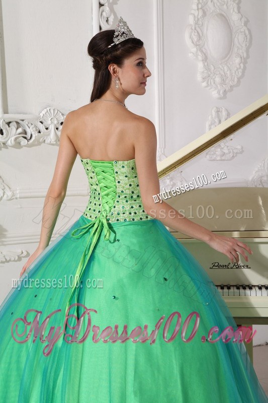 Spring Green Quinceanera Dresses Gowns with Scattered Beading