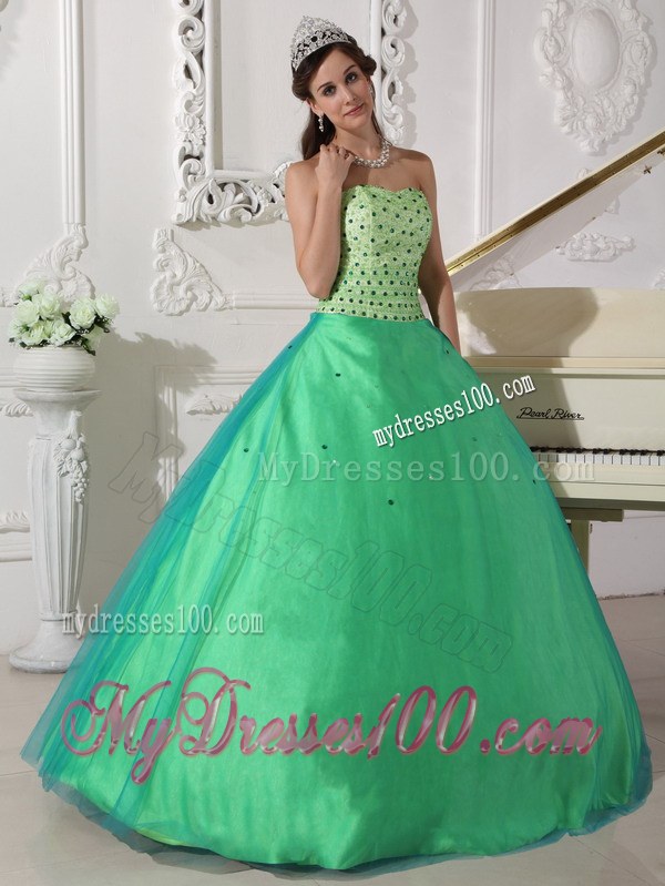 Spring Green Quinceanera Dresses Gowns with Scattered Beading