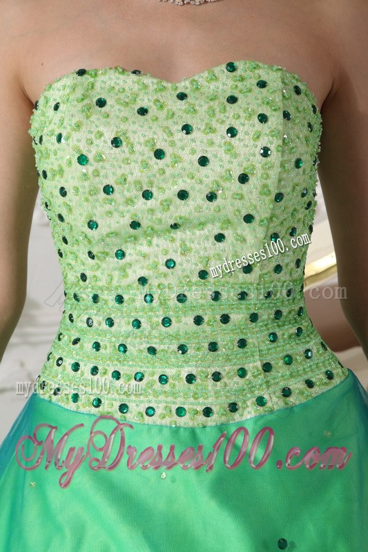 Spring Green Quinceanera Dresses Gowns with Scattered Beading