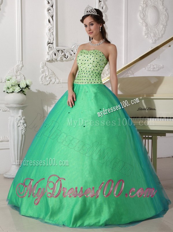 Spring Green Quinceanera Dresses Gowns with Scattered Beading