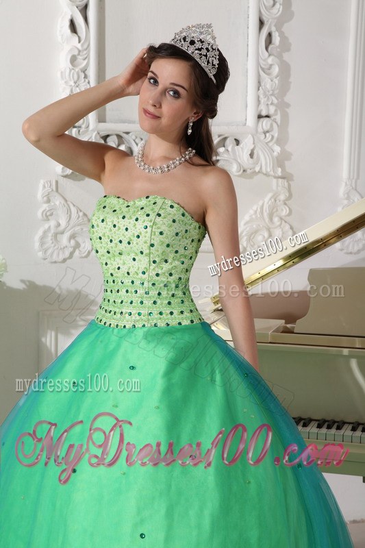 Spring Green Quinceanera Dresses Gowns with Scattered Beading