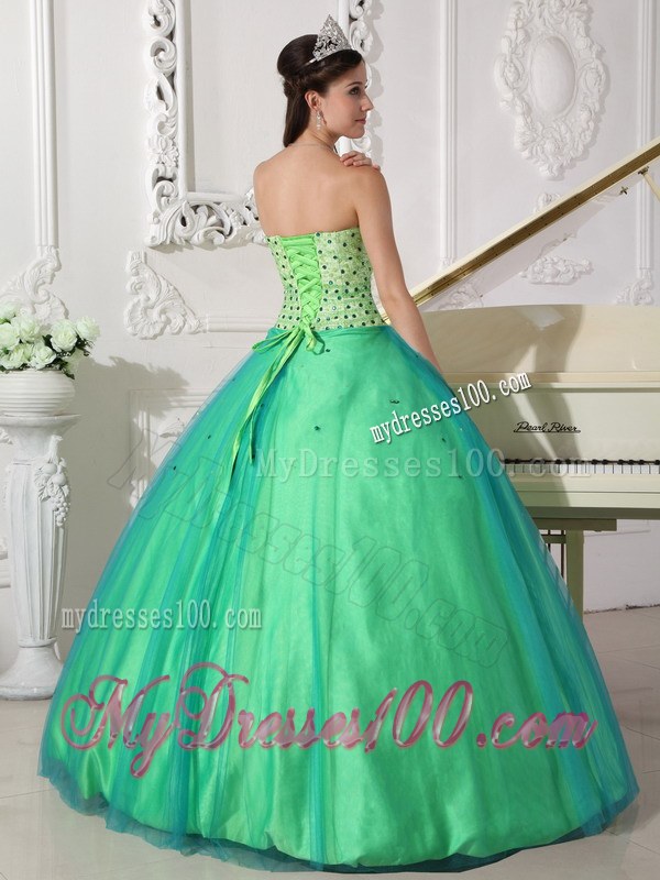 Spring Green Quinceanera Dresses Gowns with Scattered Beading