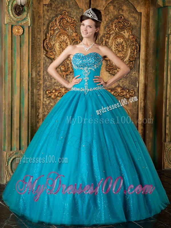 Teal A-Line Beading Dresses for A Quinceanera with Specail Design