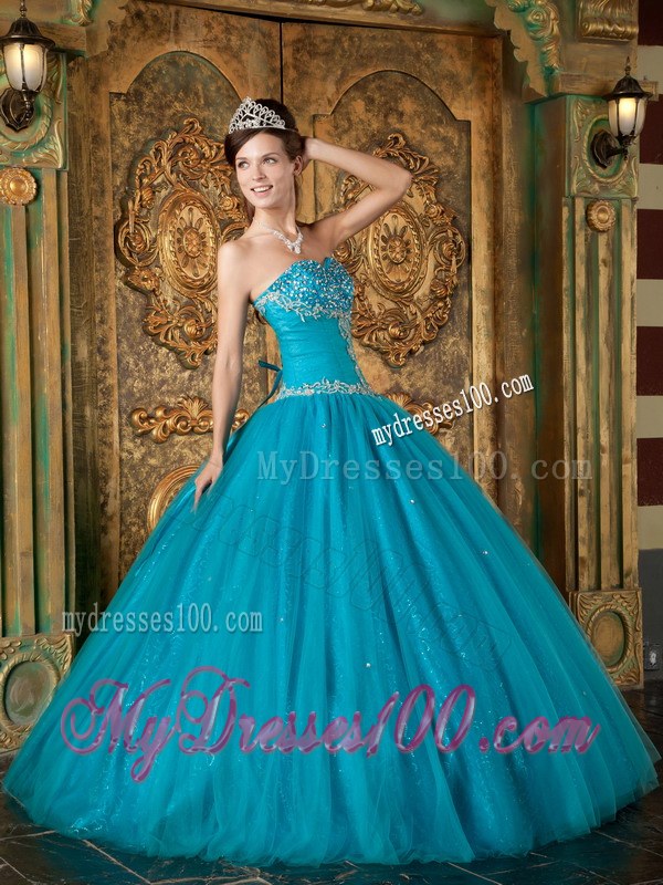 Teal A-Line Beading Dresses for A Quinceanera with Specail Design