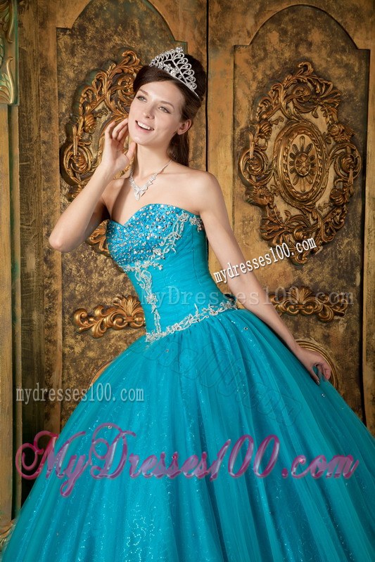 Teal A-Line Beading Dresses for A Quinceanera with Specail Design