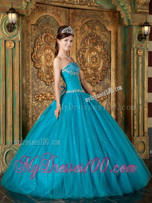 Teal A-Line Beading Dresses for A Quinceanera with Specail Design