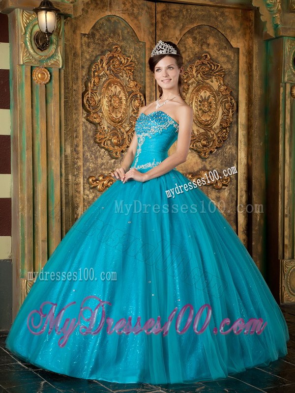 Teal A-Line Beading Dresses for A Quinceanera with Specail Design