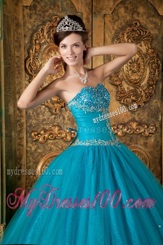 Teal A-Line Beading Dresses for A Quinceanera with Specail Design