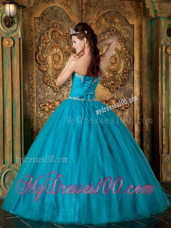 Teal A-Line Beading Dresses for A Quinceanera with Specail Design