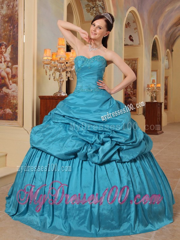 Teal Ball Gown Decorated Beading Quinceanera Gown Dresses
