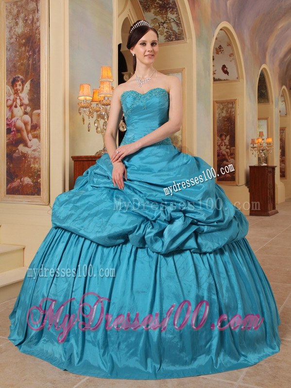 Teal Ball Gown Decorated Beading Quinceanera Gown Dresses