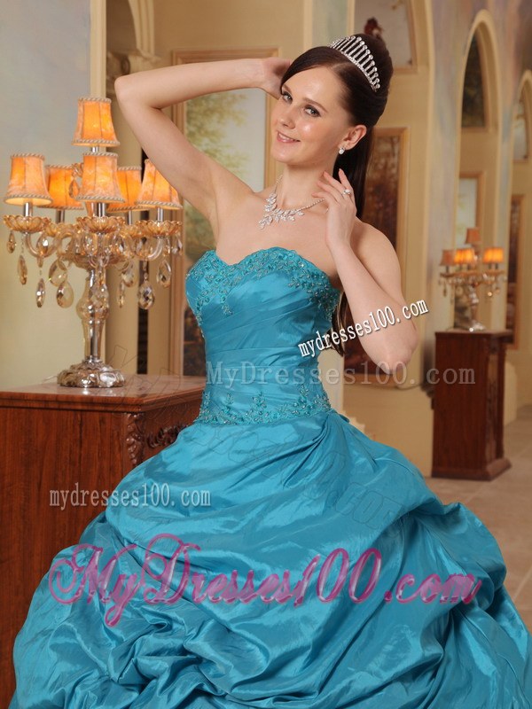 Teal Ball Gown Decorated Beading Quinceanera Gown Dresses