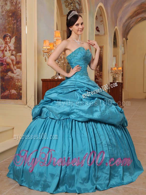 Teal Ball Gown Decorated Beading Quinceanera Gown Dresses
