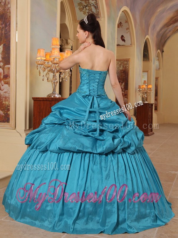 Teal Ball Gown Decorated Beading Quinceanera Gown Dresses