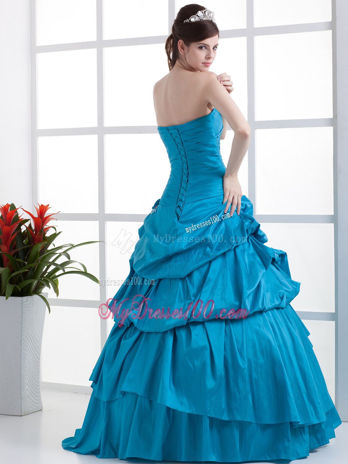 Teal Quinceanera Dress Sweetheart Hand Made Flowers and Ruffled 