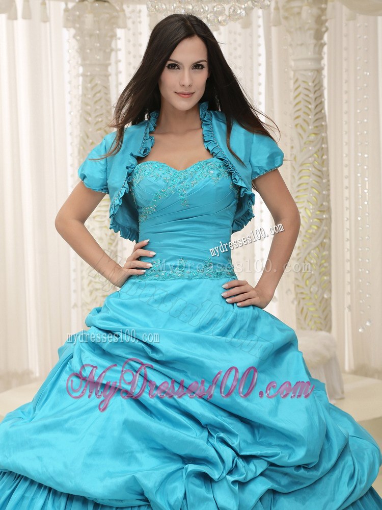 Jakcet for Ruffles Teal Quinceanera Gowns Dresses in Puffy