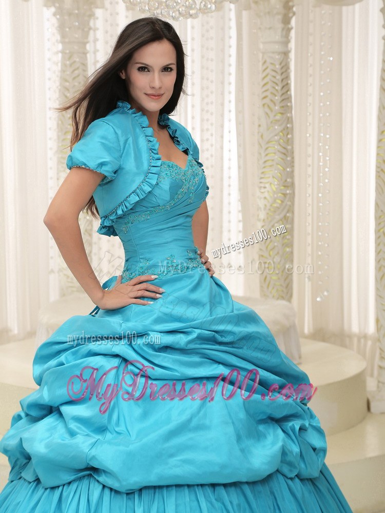 Jakcet for Ruffles Teal Quinceanera Gowns Dresses in Puffy