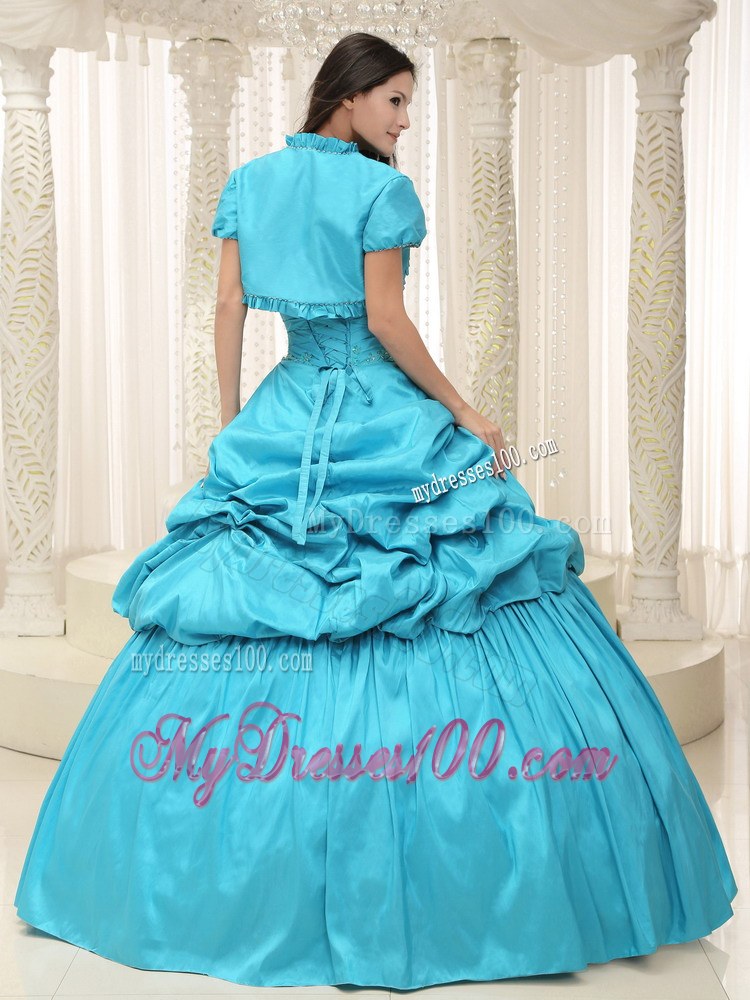 Jakcet for Ruffles Teal Quinceanera Gowns Dresses in Puffy